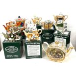 Selection of tea pots to include eight boxed Portmeirion miniature tea pots, Sandler tea pot and a