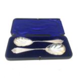 Antique Pair of boxed silver serving spoons london silver hallmarks weight