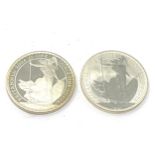 2 x 1 oz fine silver britannia 2004 & 2002