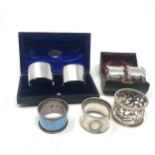 Selection of antique boxed & loose silver napkin rings
