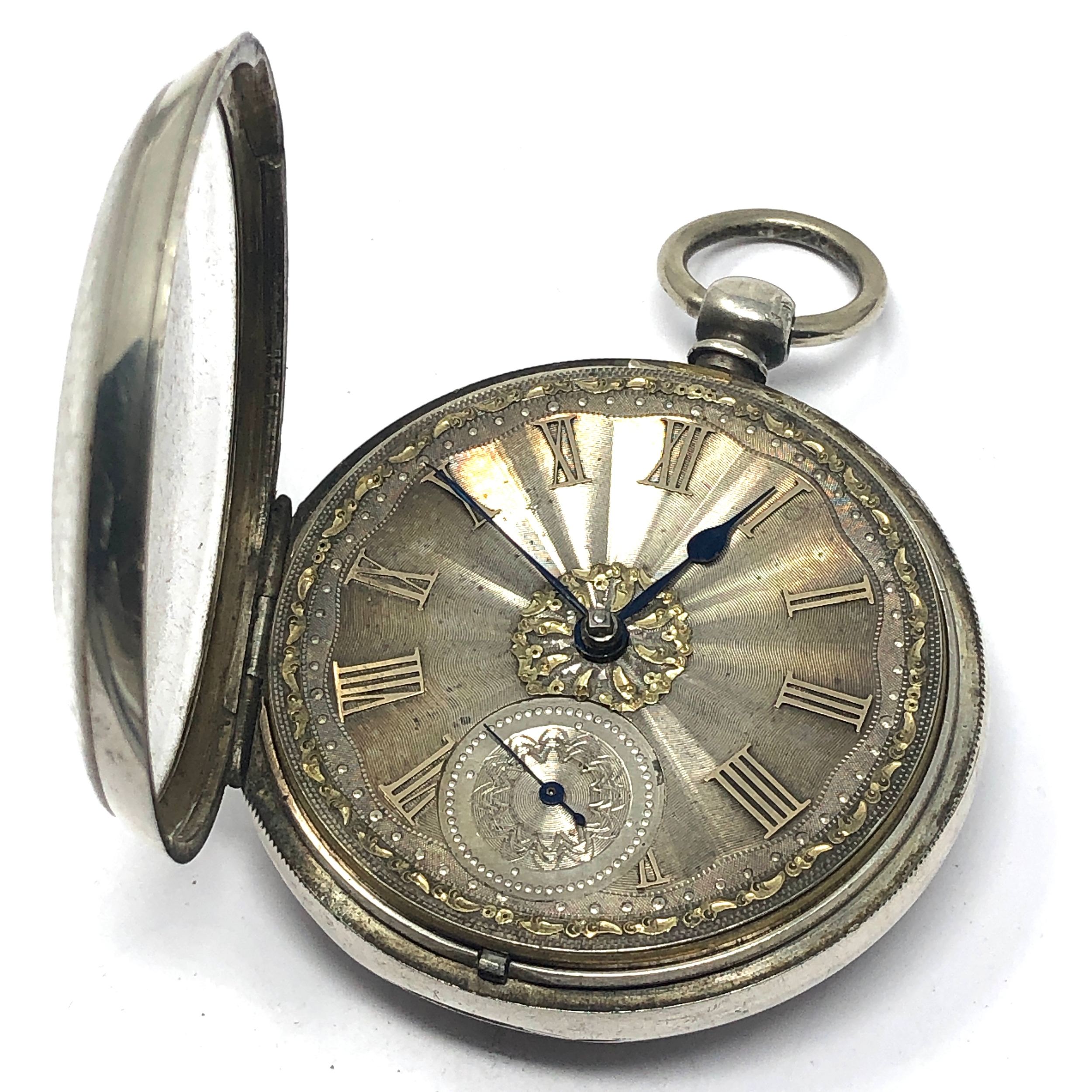 Antique silver dial open face fusee pocket watch the watch is untested not ticking