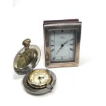 2 quartz desk clocks includes silver framed r.carr clock