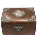 Antique leather silver mounted stationary box measures approx 24cm wide height 16.5cm