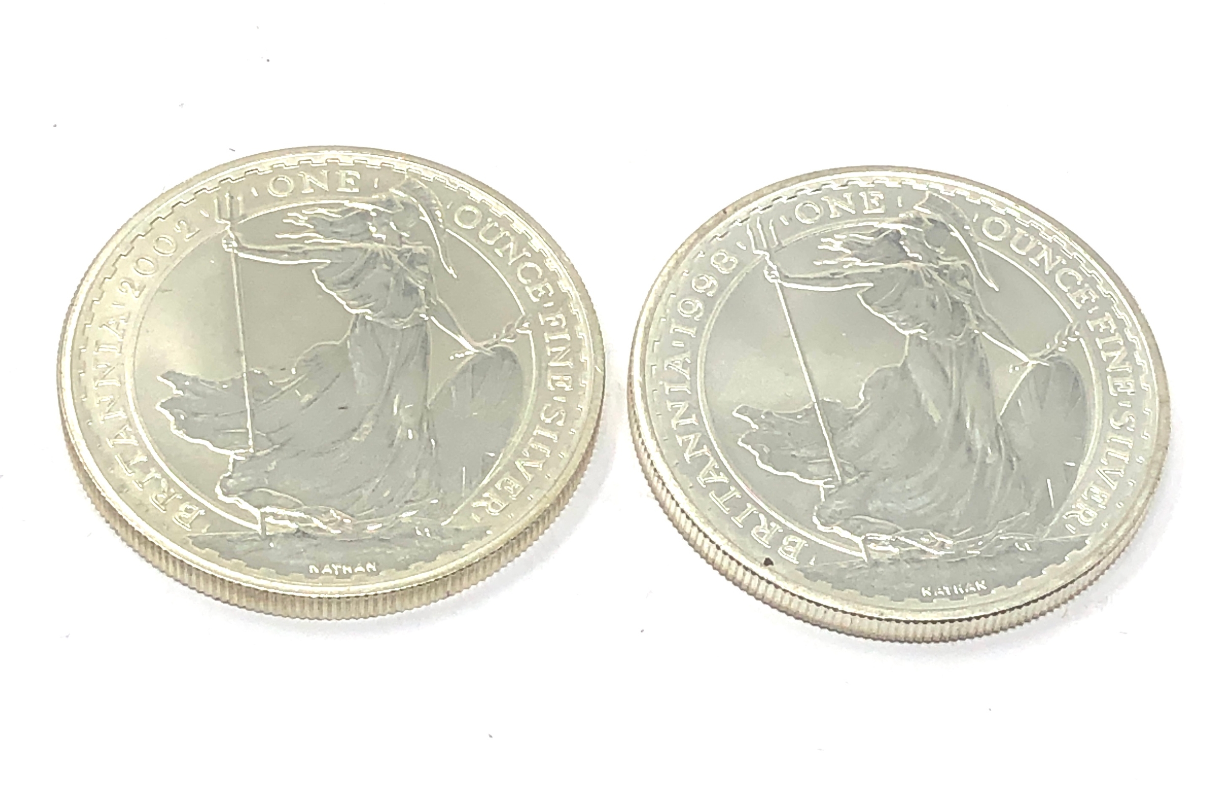 2 x 1 oz fine silver britannia 1998 & 2002