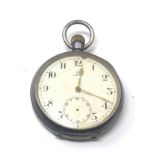 silver Omega open face pocket watch the watch is ticking missing second hand