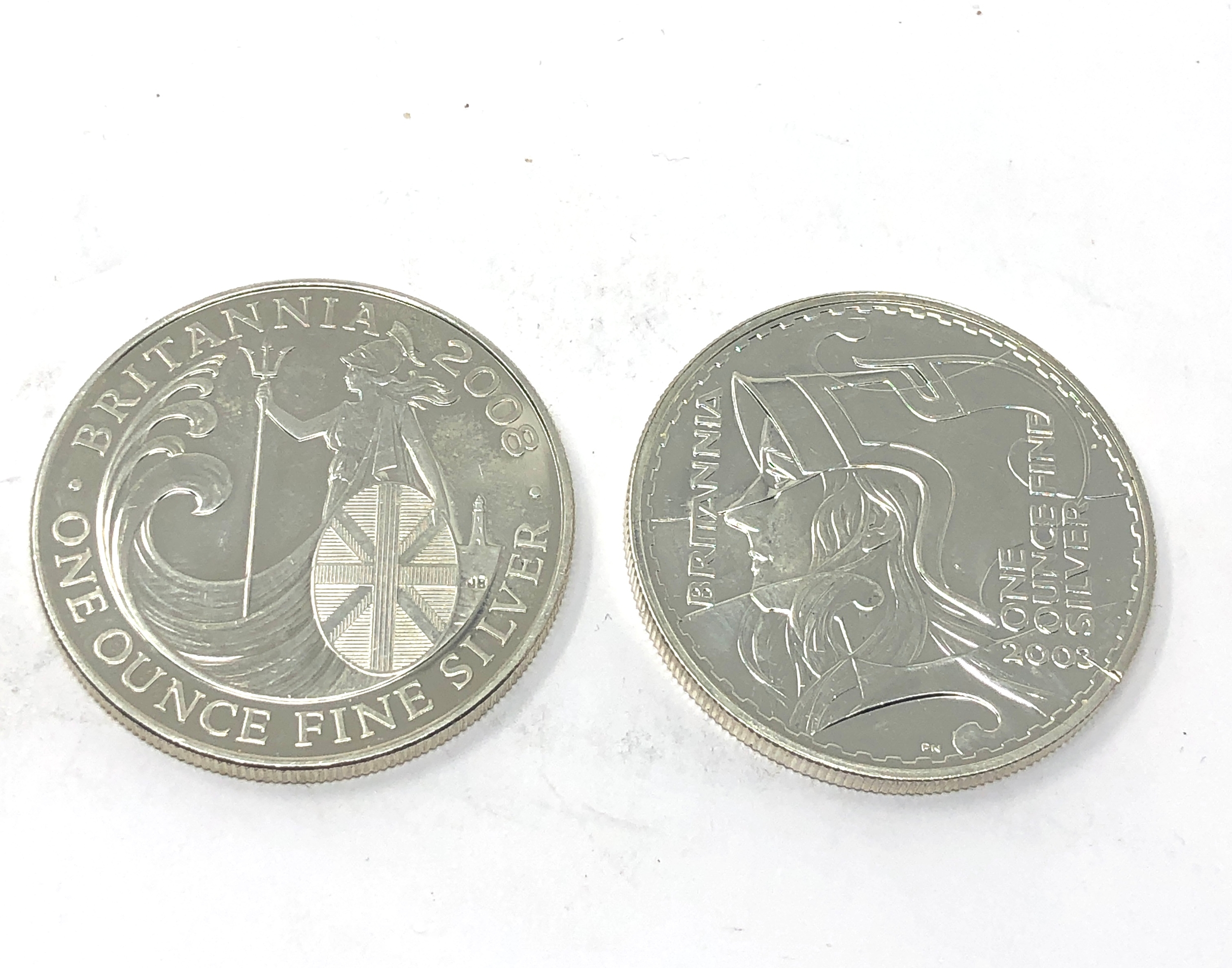 2 x 1 oz fine silver britannia 2008 & 2003