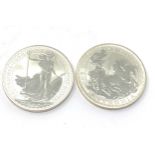 2 x 1 oz fine silver britannia 1998 & 1999