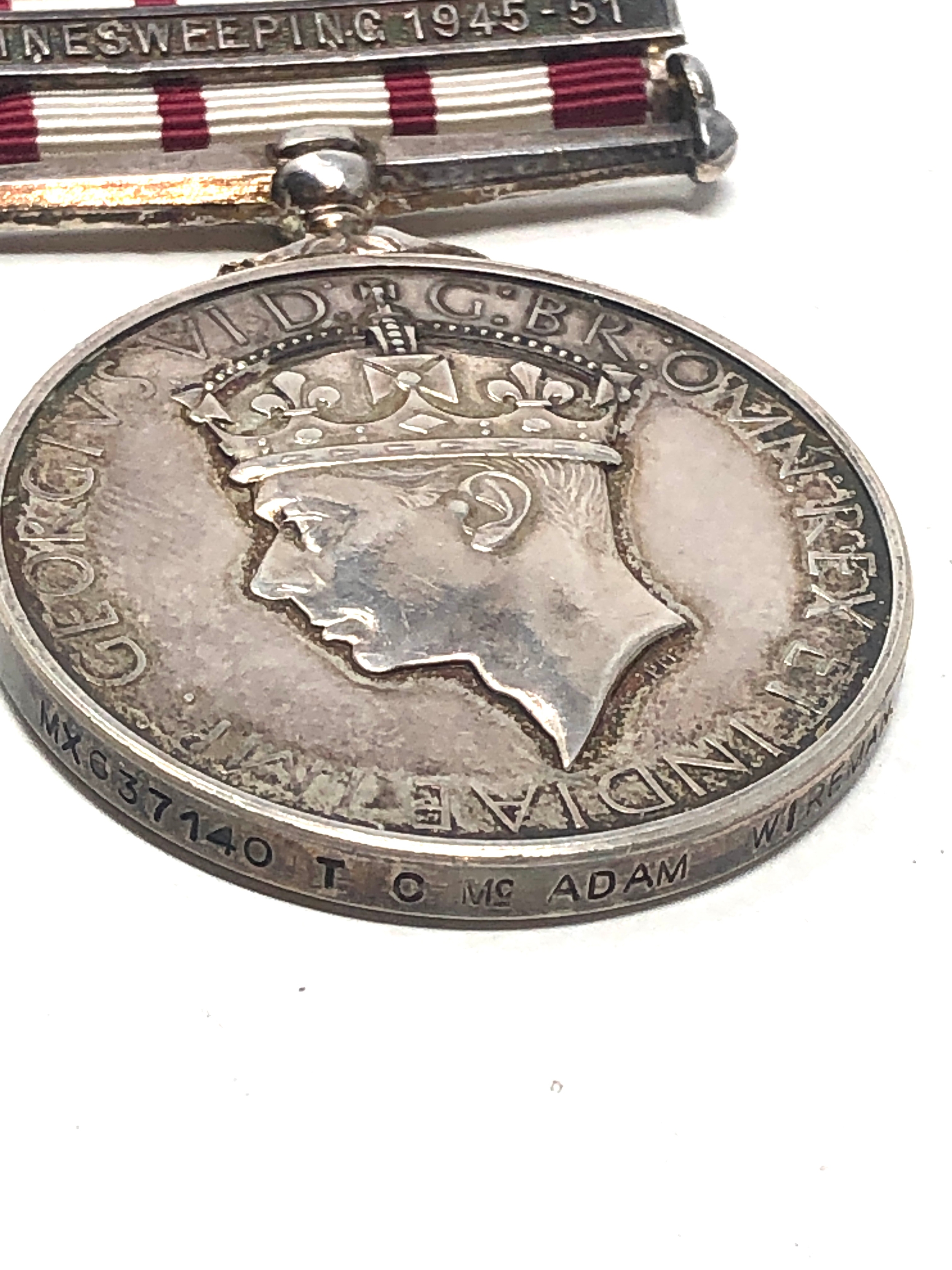 GV.1 naval general service medal minesweeping 1945-51 to mx637140 t.c mc adam wireman rn - Image 3 of 3