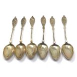 set of 6 antique continental silver tea spoons