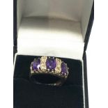 9ct gold diamond & amethyst ring weight 5.4g