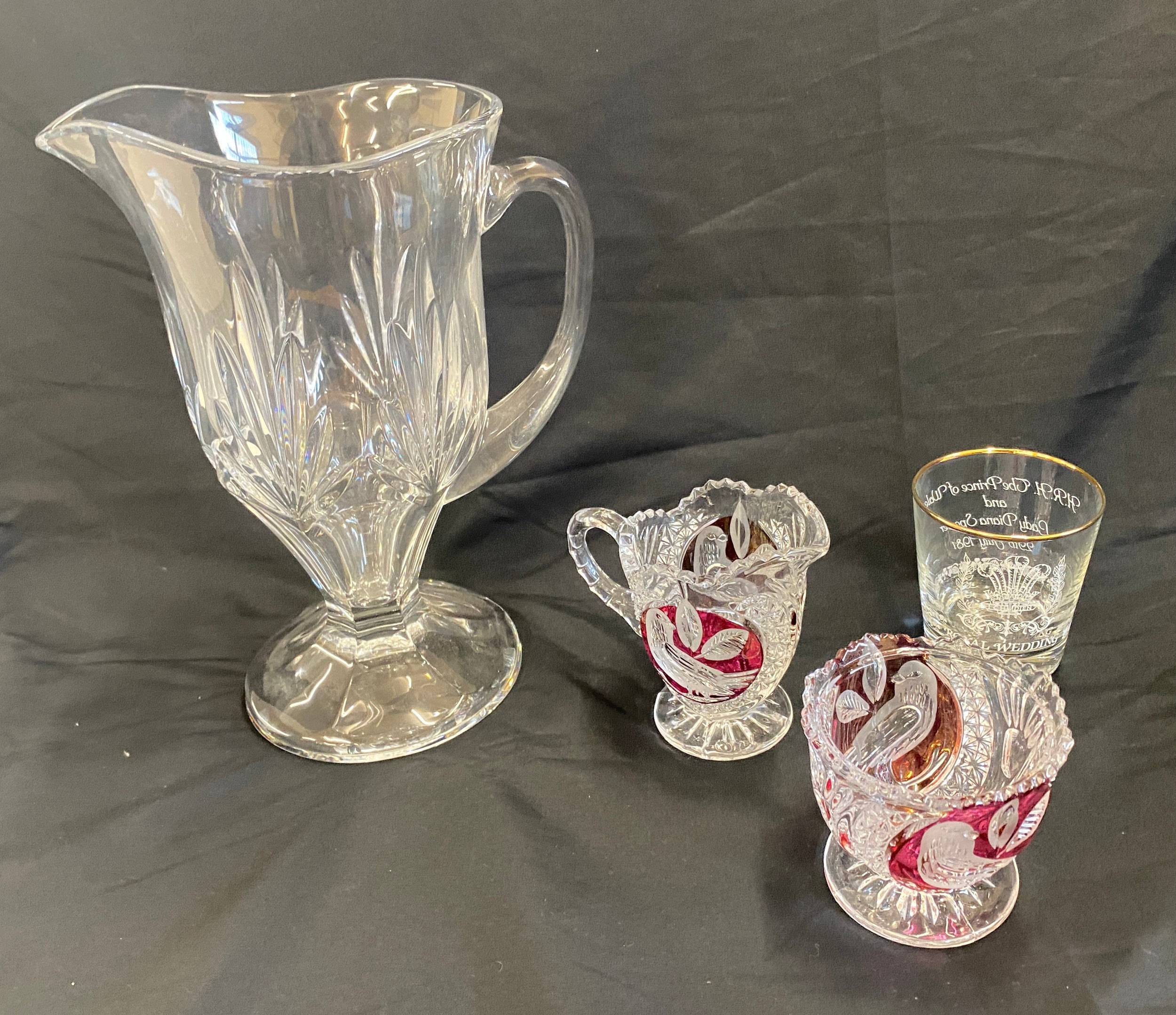 Selection of glassware to include jug, whisky glass etc