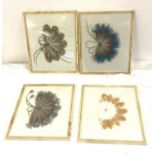 Four feather handmade pieces in frames- measures approx 9 inches by 8 inches