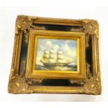 Vintage gilt framed oil on canvas painting depicting a sail boat, unsigned approximate frame