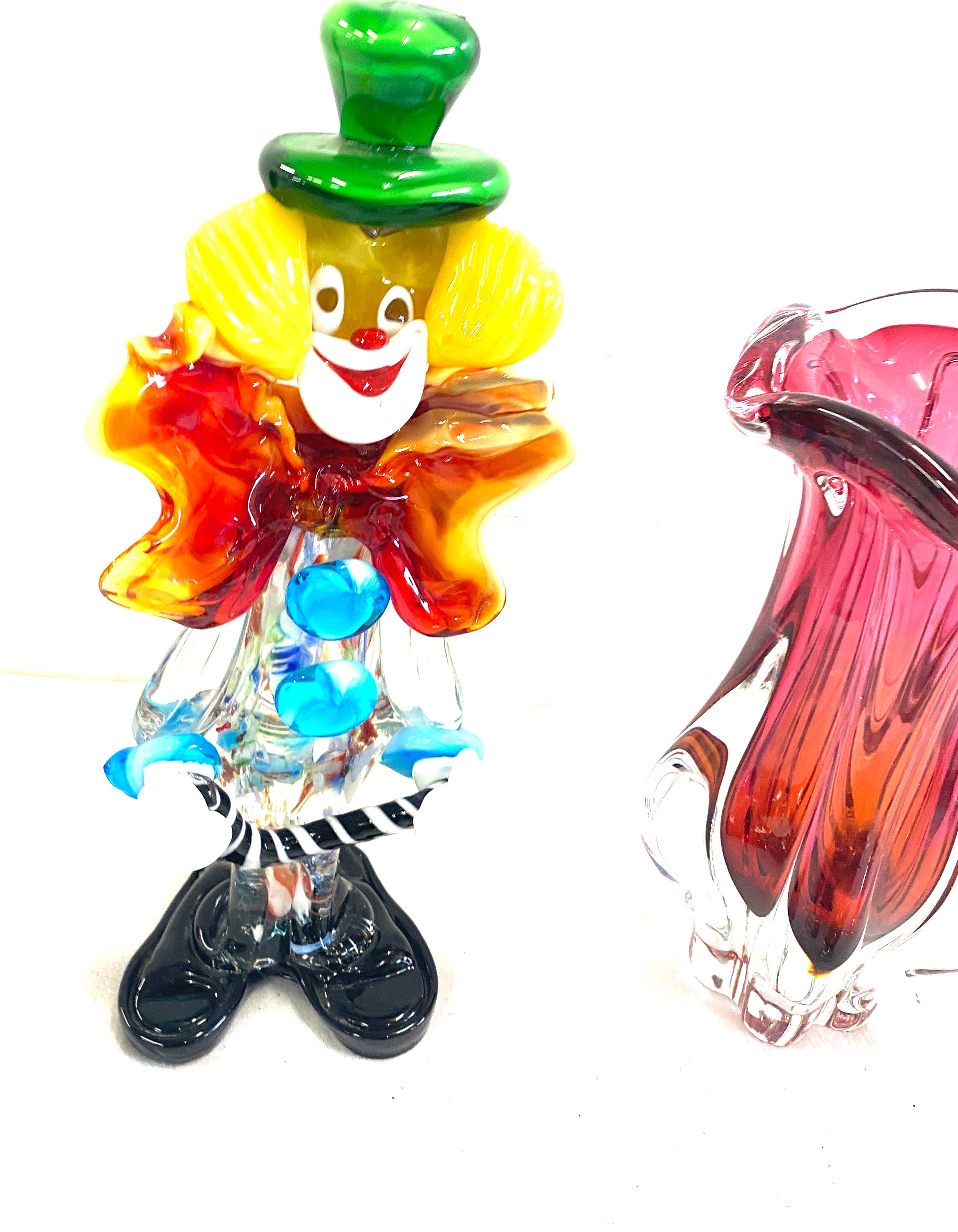 Selection of coloured Murano glass to include swan figures, a clown, vases etc, Some damage to - Image 3 of 12