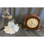 Vintage bakelite Smiths mantel clock without bezel, bronze lady figure light fitting