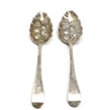 Pair of antique georgian silver berry spoons London silver hallmarks weight 123g each measure approx