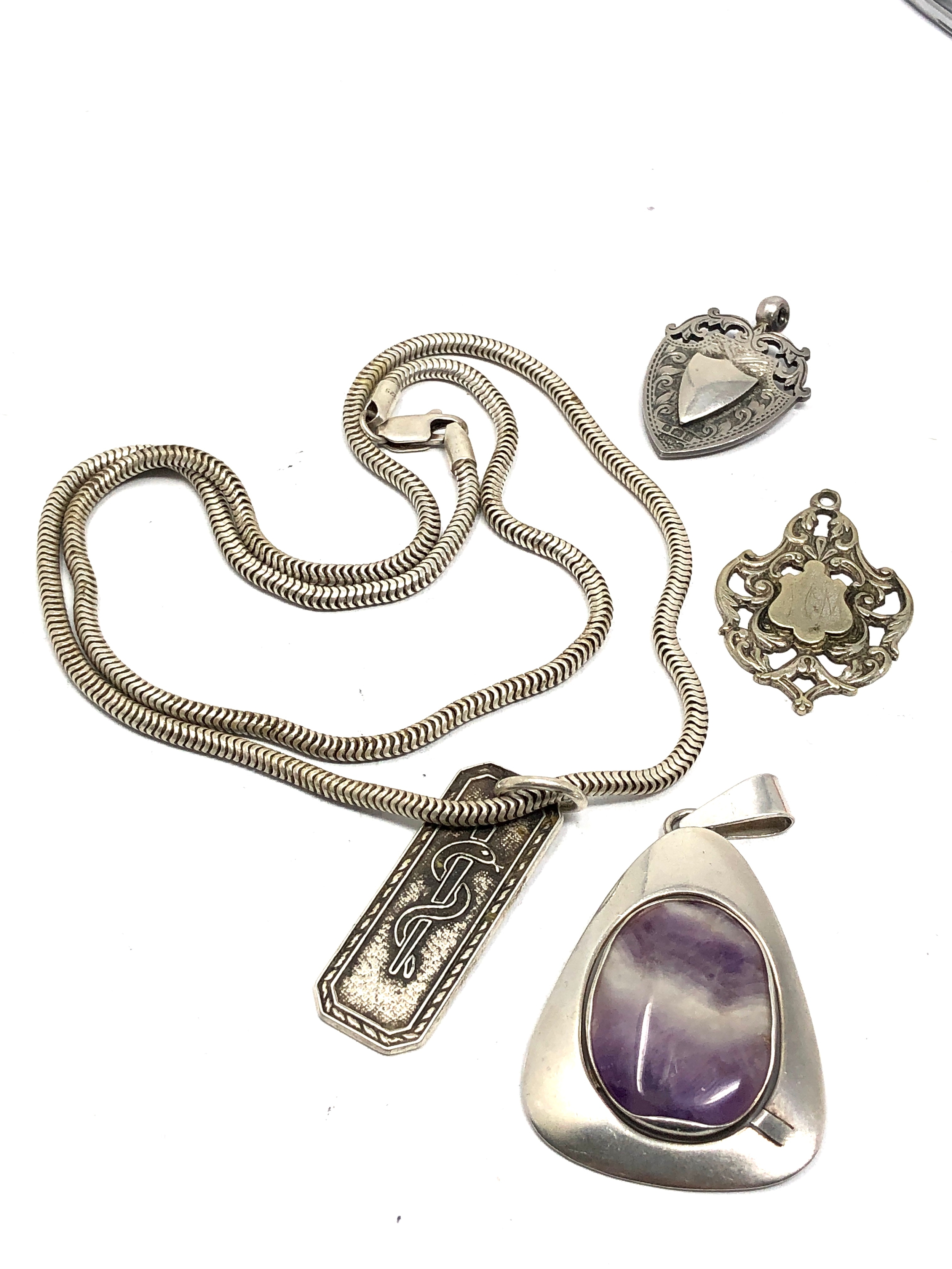 Silver jewellery includes chain & medical pendant fobs etc weight approx 65g