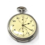 Antique silver Cyma Up / Down dial centre second chronograph pocket watch the watch is not ticking