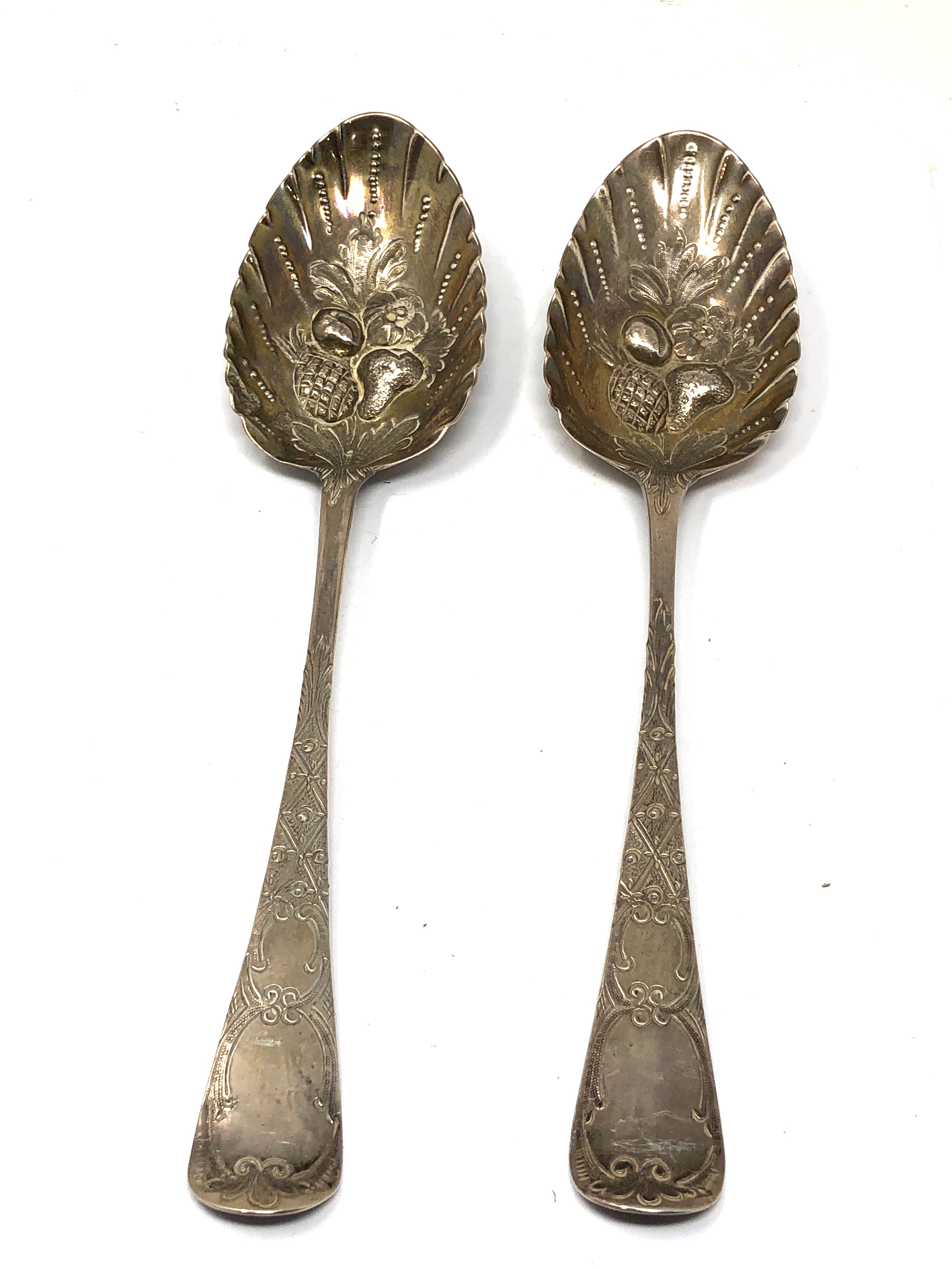 Pair of georgian silver berry serving spoons London silver hallmarks weight 104g - Image 2 of 4