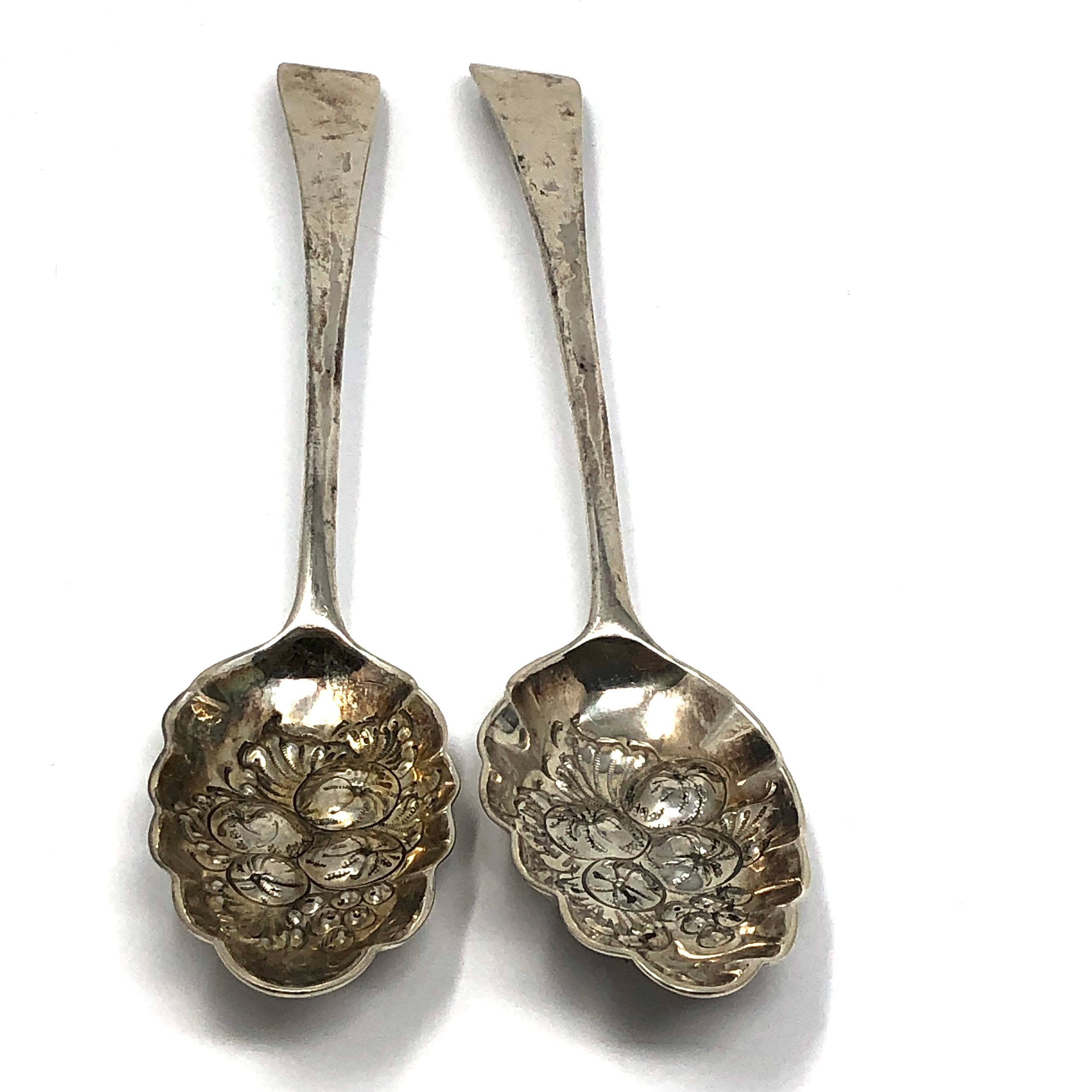 Pair of antique georgian silver berry spoons London silver hallmarks weight 123g each measure approx - Image 2 of 5
