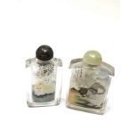 2 Vintage Chinese Inside Reverse Hand Painted Glass Perfume Snuff Bottles