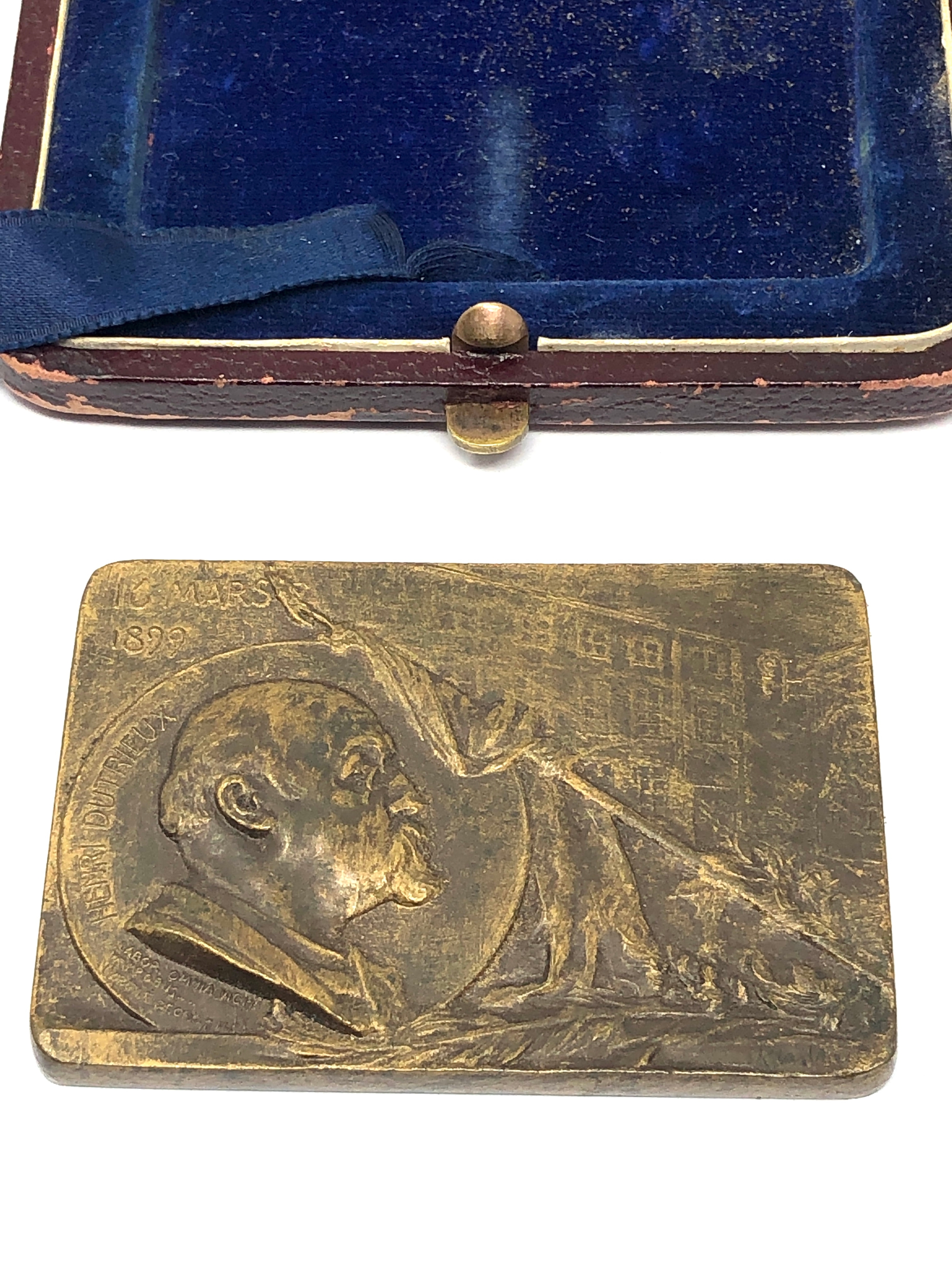 Original 1899 boxed Belgium hainault commercial institute Henri dutrieux bronze medal by Rombaux - Image 3 of 5