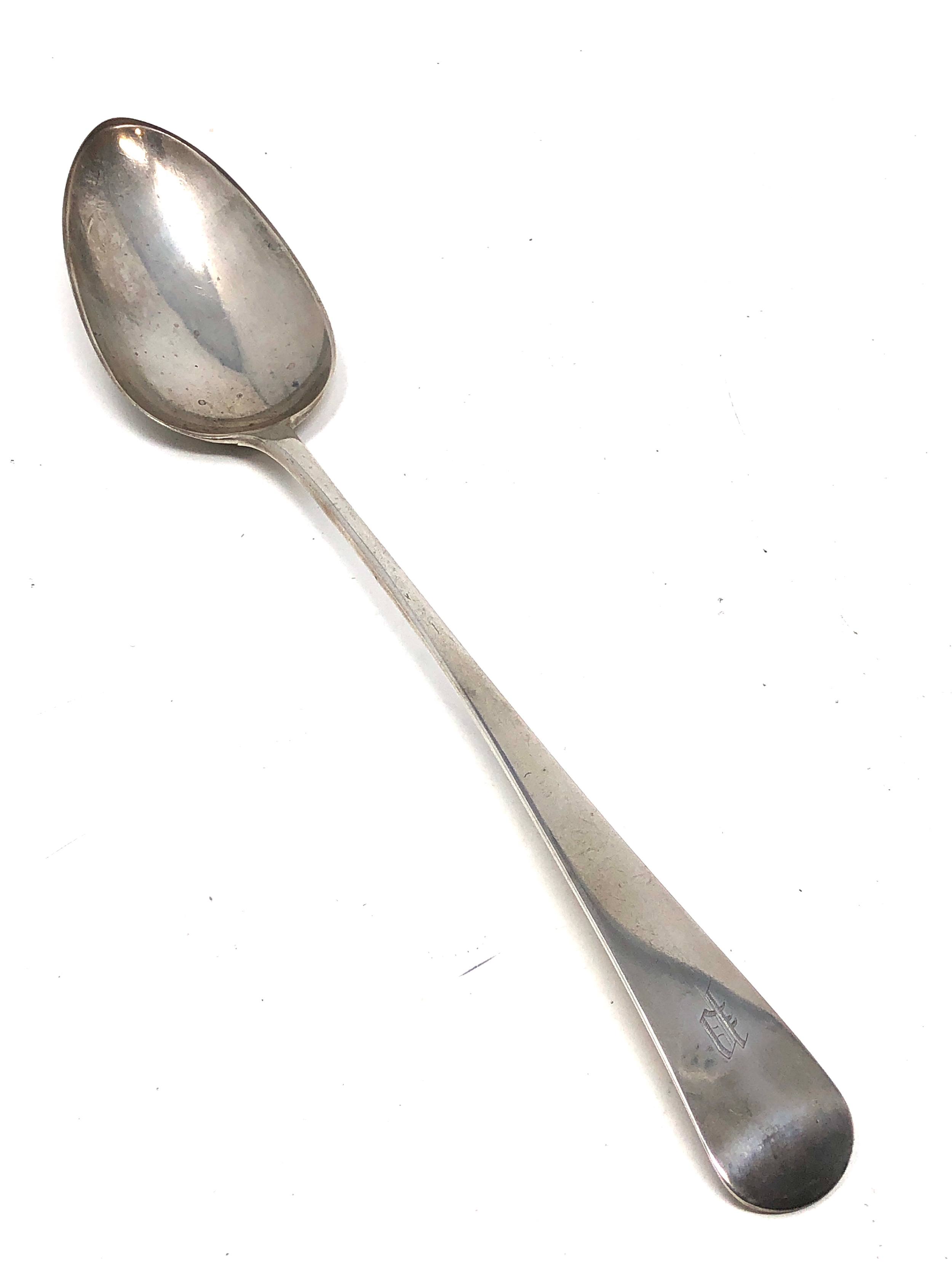 Antique georgian silver basting spoon measures approx 30cm long London silver hallmarks