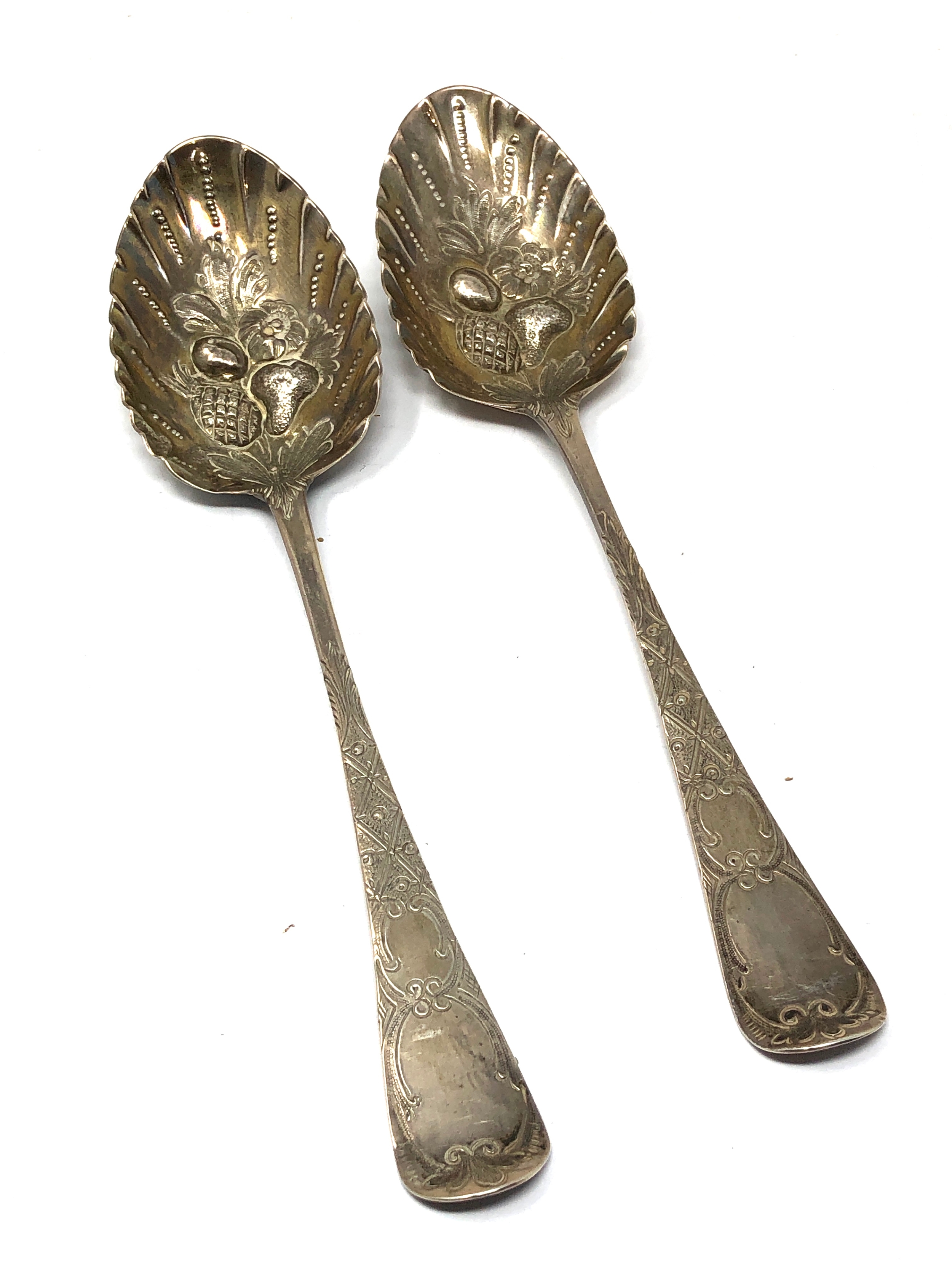 Pair of georgian silver berry serving spoons London silver hallmarks weight 104g