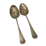 Pair of georgian silver berry serving spoons London silver hallmarks weight 104g