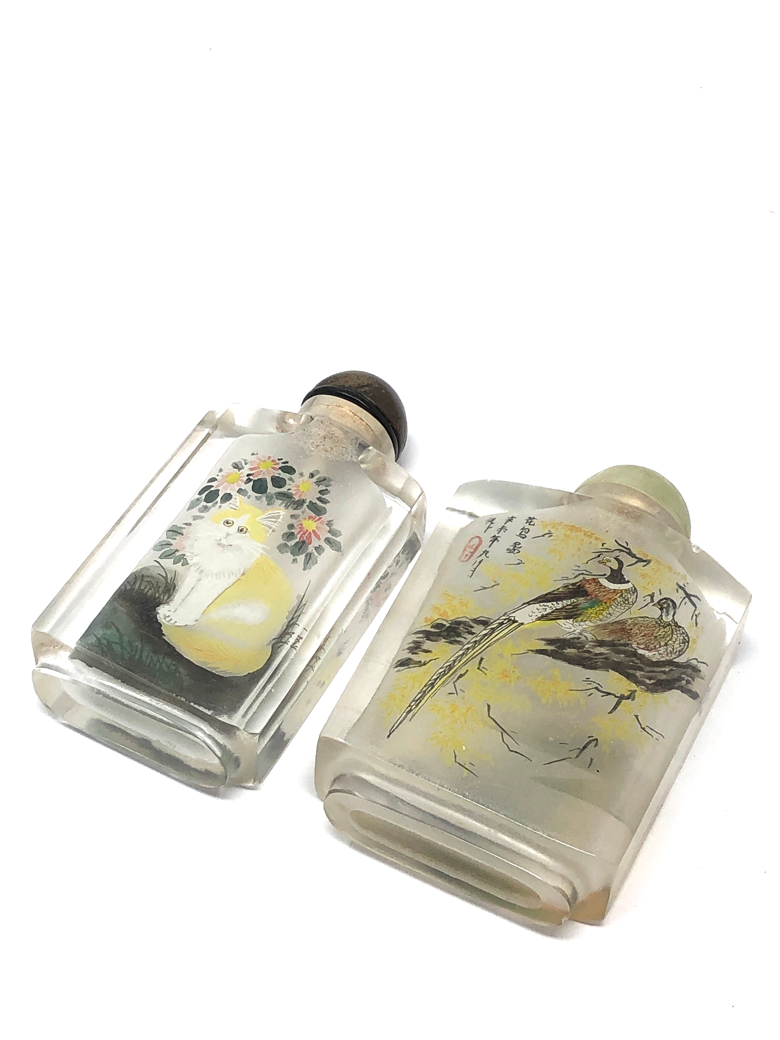 2 Vintage Chinese Inside Reverse Hand Painted Glass Perfume Snuff Bottles - Image 4 of 4