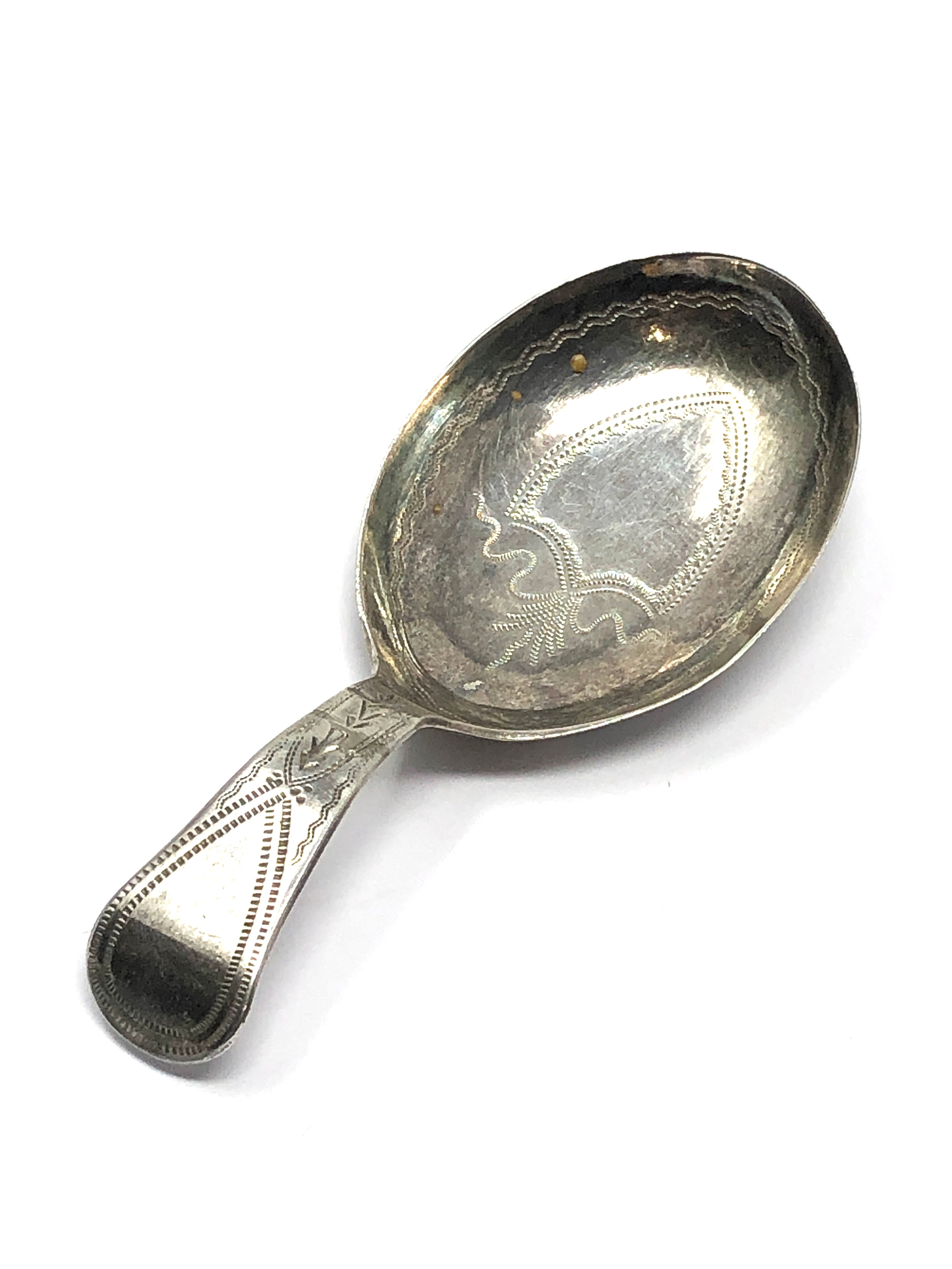 Antique georgian silver tea caddy spoon solder mark to handle