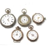 5 antique continental silver fob watches