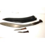 Very Large 24 in blade Kukri with scabbard and skinning knives