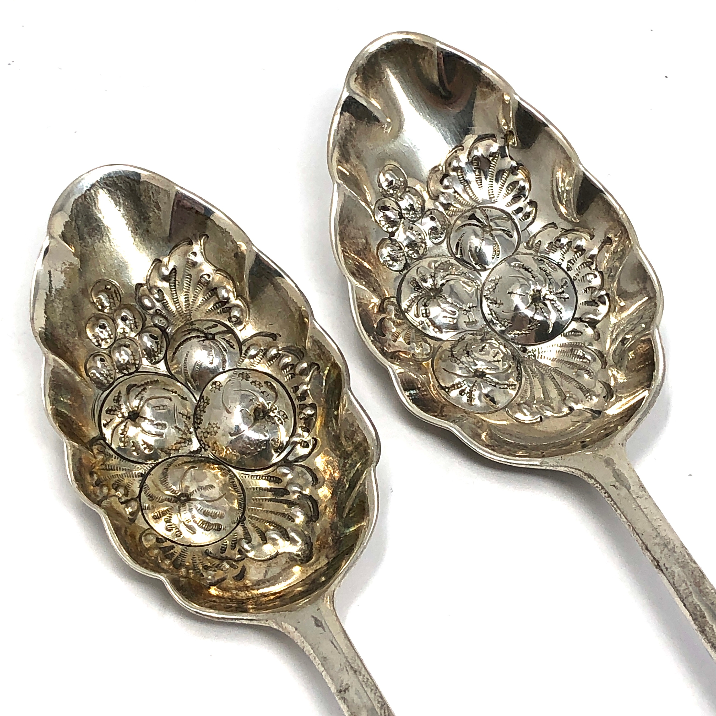 Pair of antique georgian silver berry spoons London silver hallmarks weight 123g each measure approx - Image 4 of 5