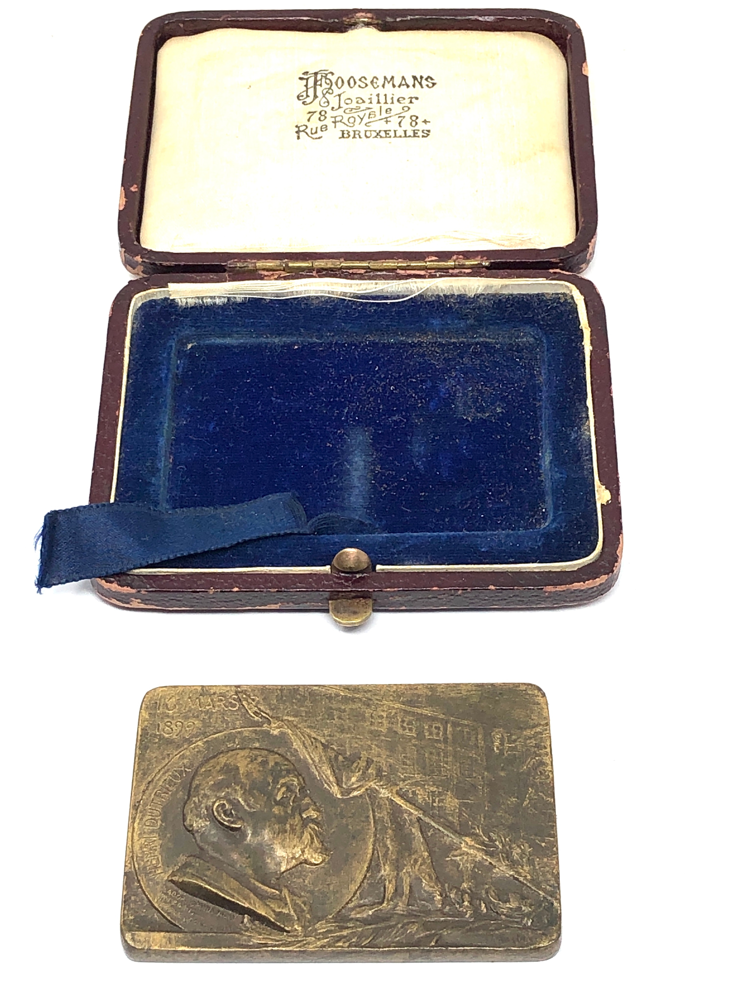 Original 1899 boxed Belgium hainault commercial institute Henri dutrieux bronze medal by Rombaux - Image 2 of 5