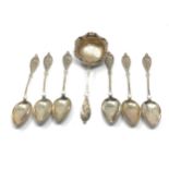 6 antique continental silver tea spoons & strainer