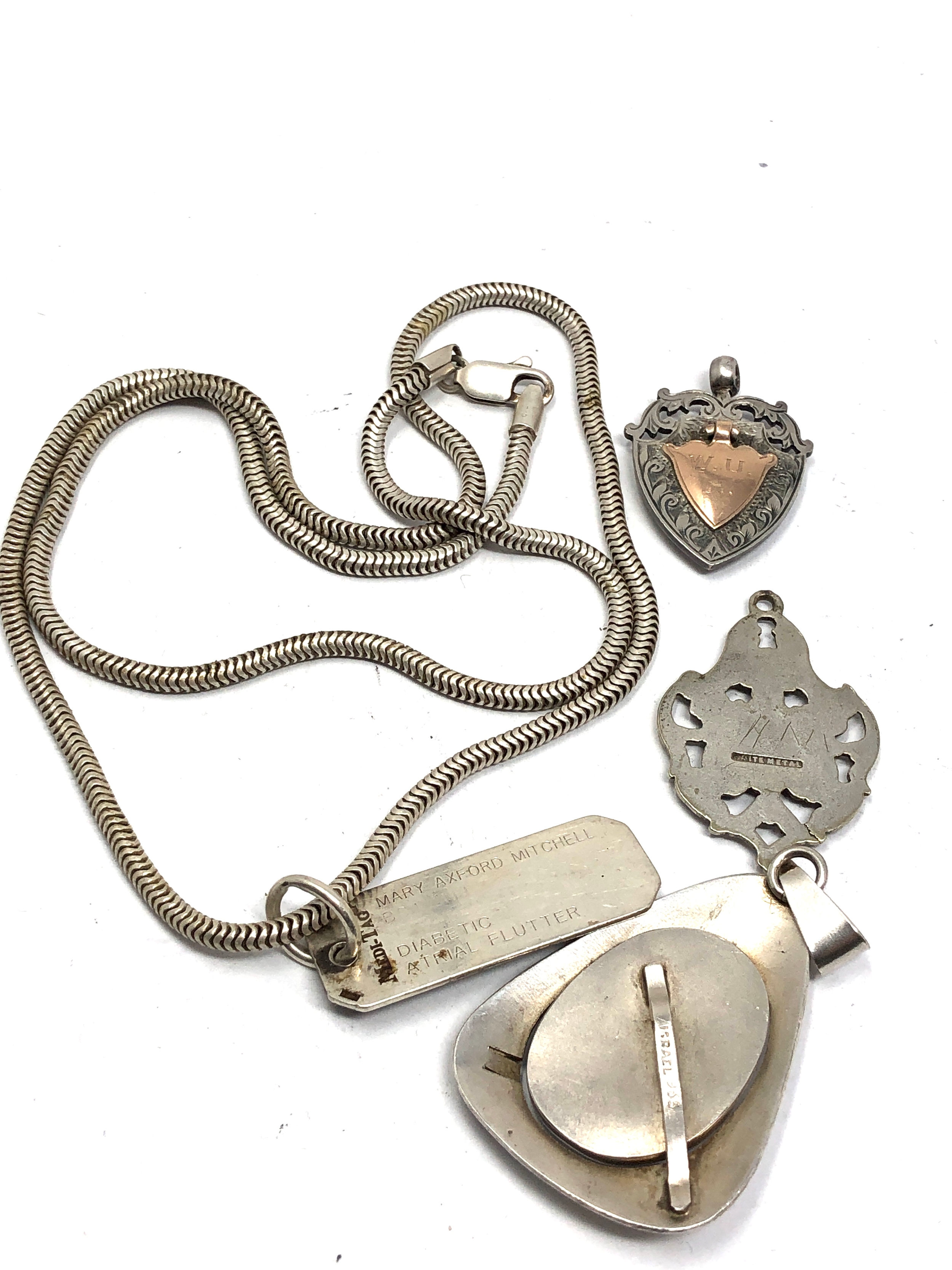 Silver jewellery includes chain & medical pendant fobs etc weight approx 65g - Image 2 of 2