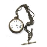 antique swiss silver ladies fob watch & albertina watch chain case measures approx 39mm dia untested