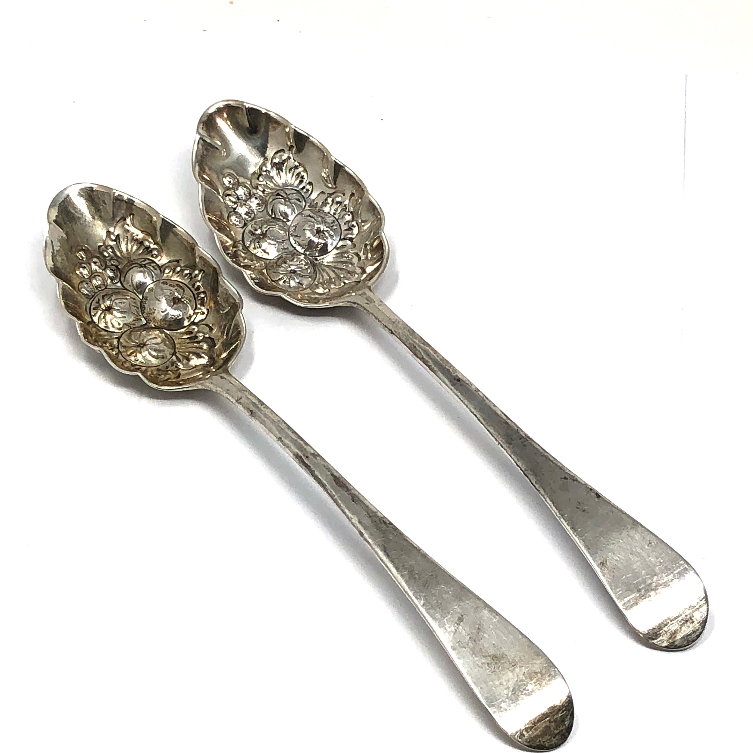 Pair of antique georgian silver berry spoons London silver hallmarks weight 123g each measure approx - Image 3 of 5