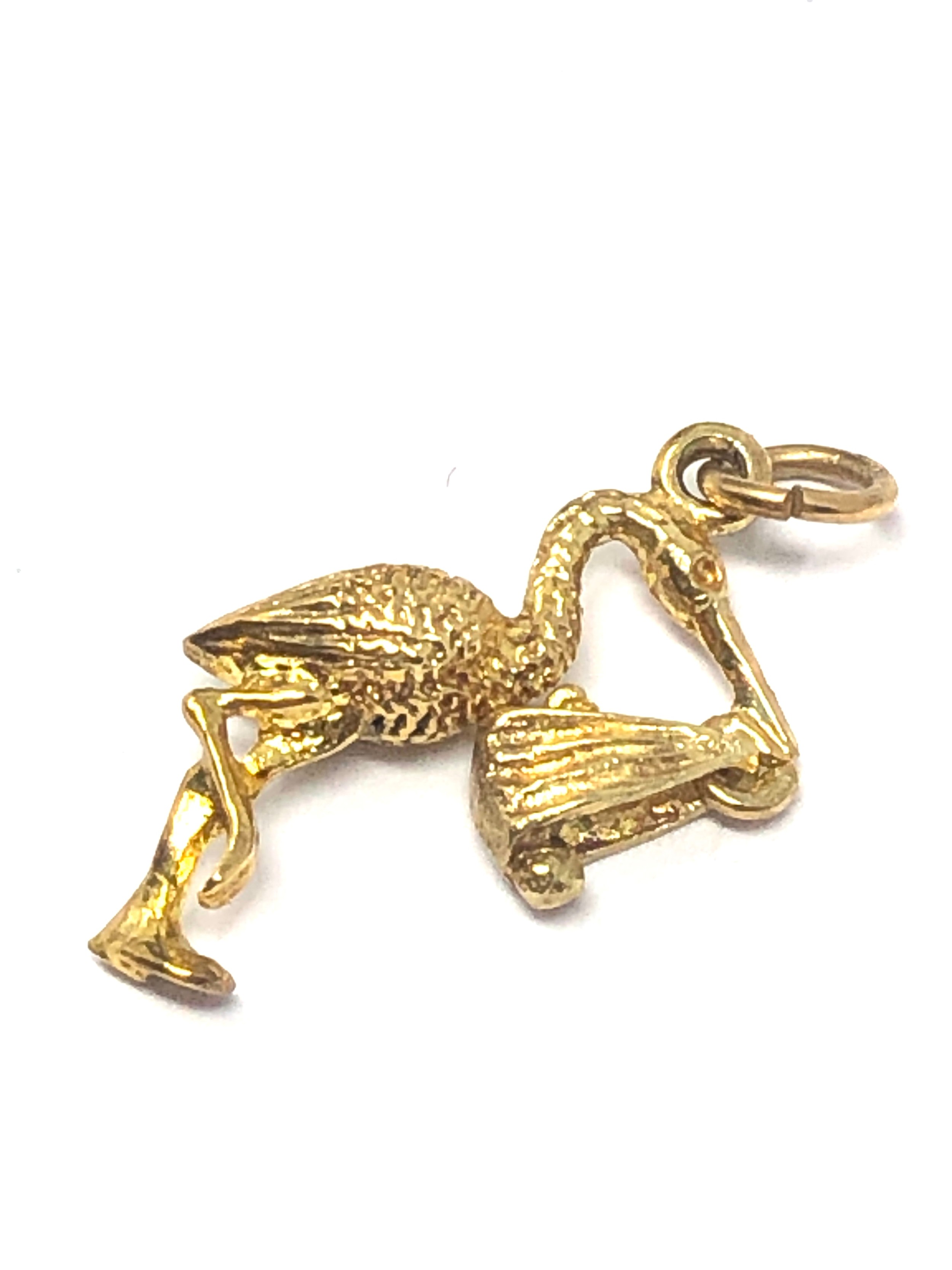 9ct gold vintage articulated stork & baby charm (1.8g) - Image 2 of 2