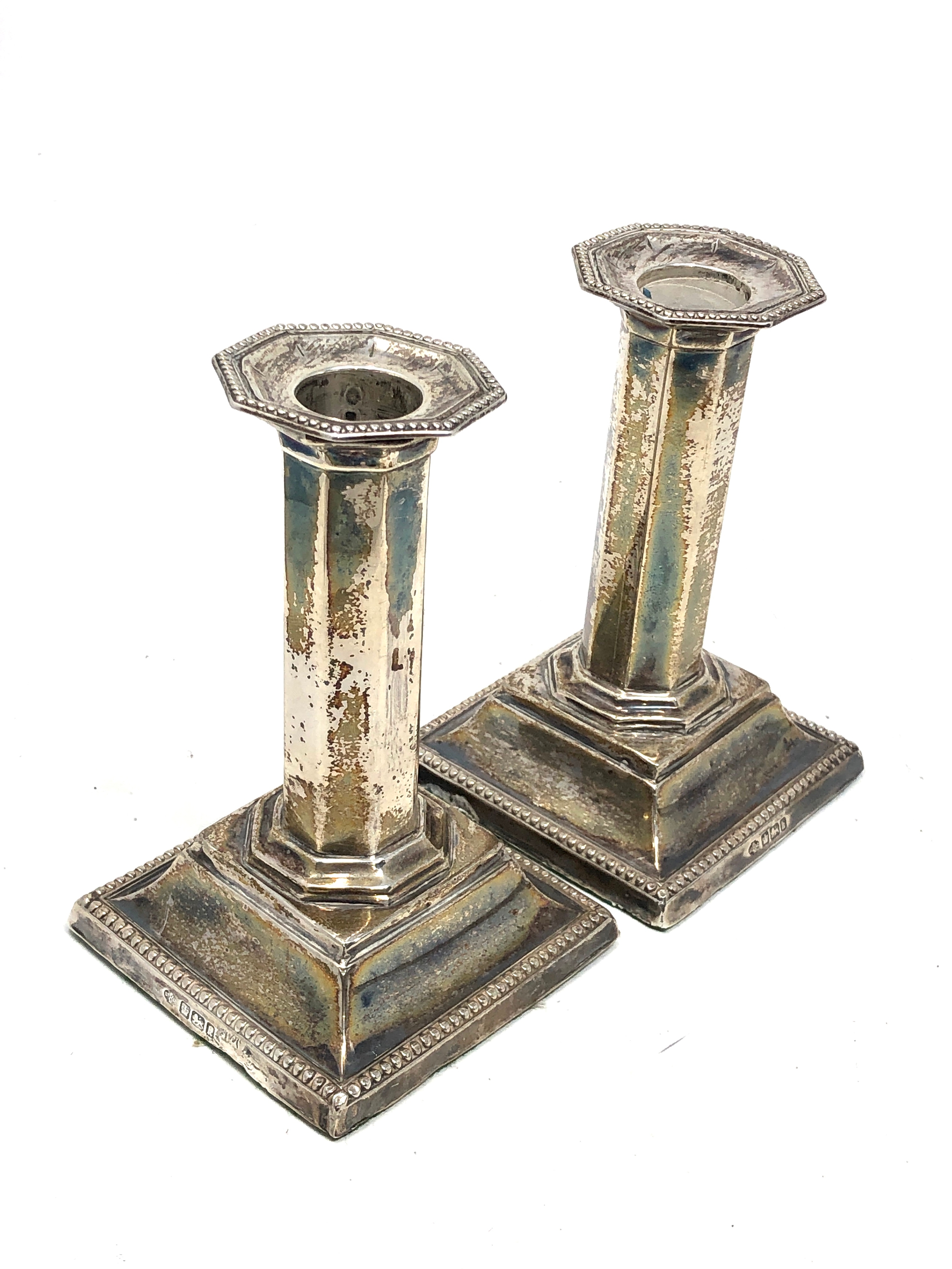Pair of antique silver candlesticks measure approx 13cm tall Sheffield silver hallmarks - Image 3 of 6