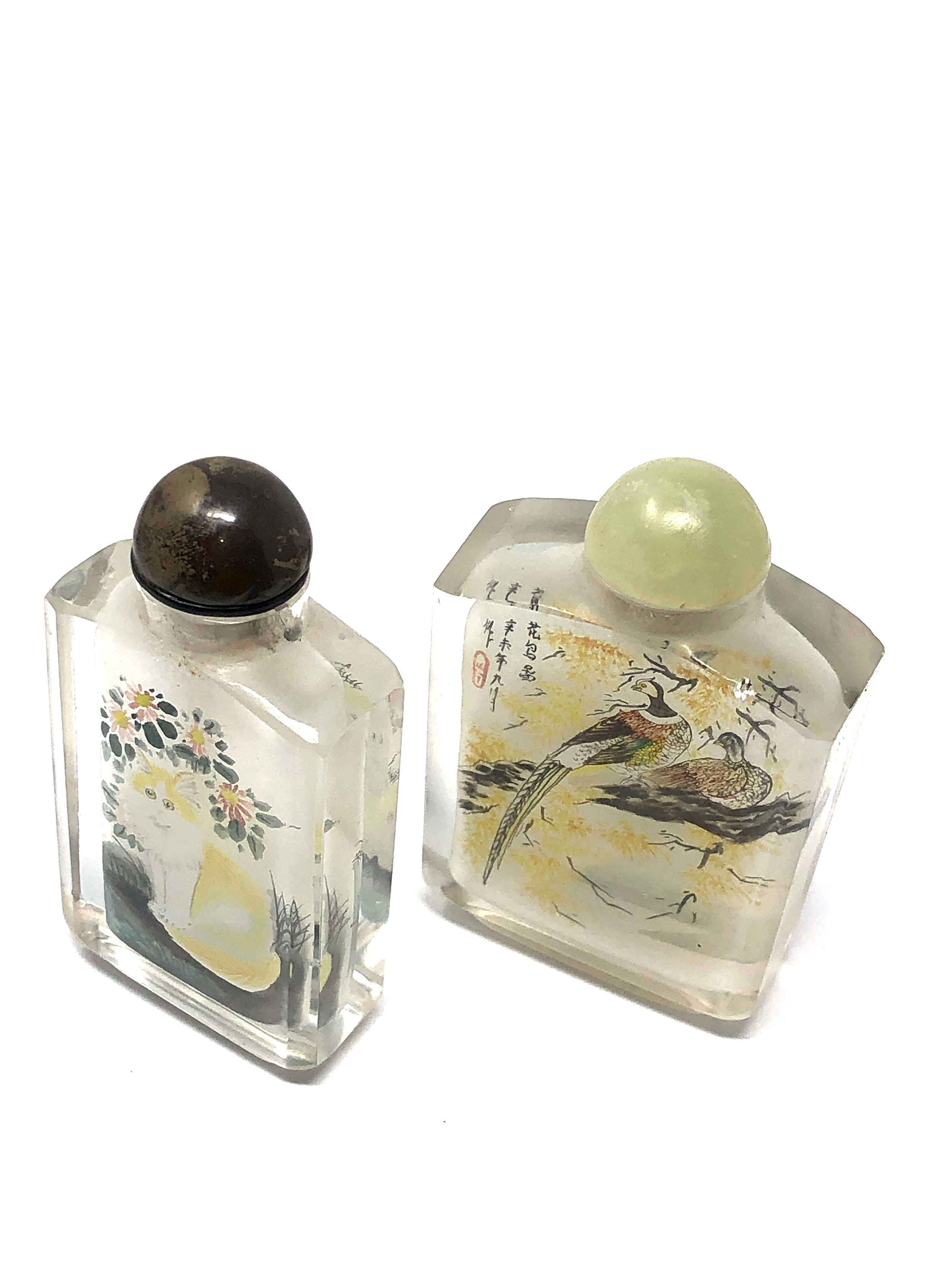 2 Vintage Chinese Inside Reverse Hand Painted Glass Perfume Snuff Bottles - Image 2 of 4