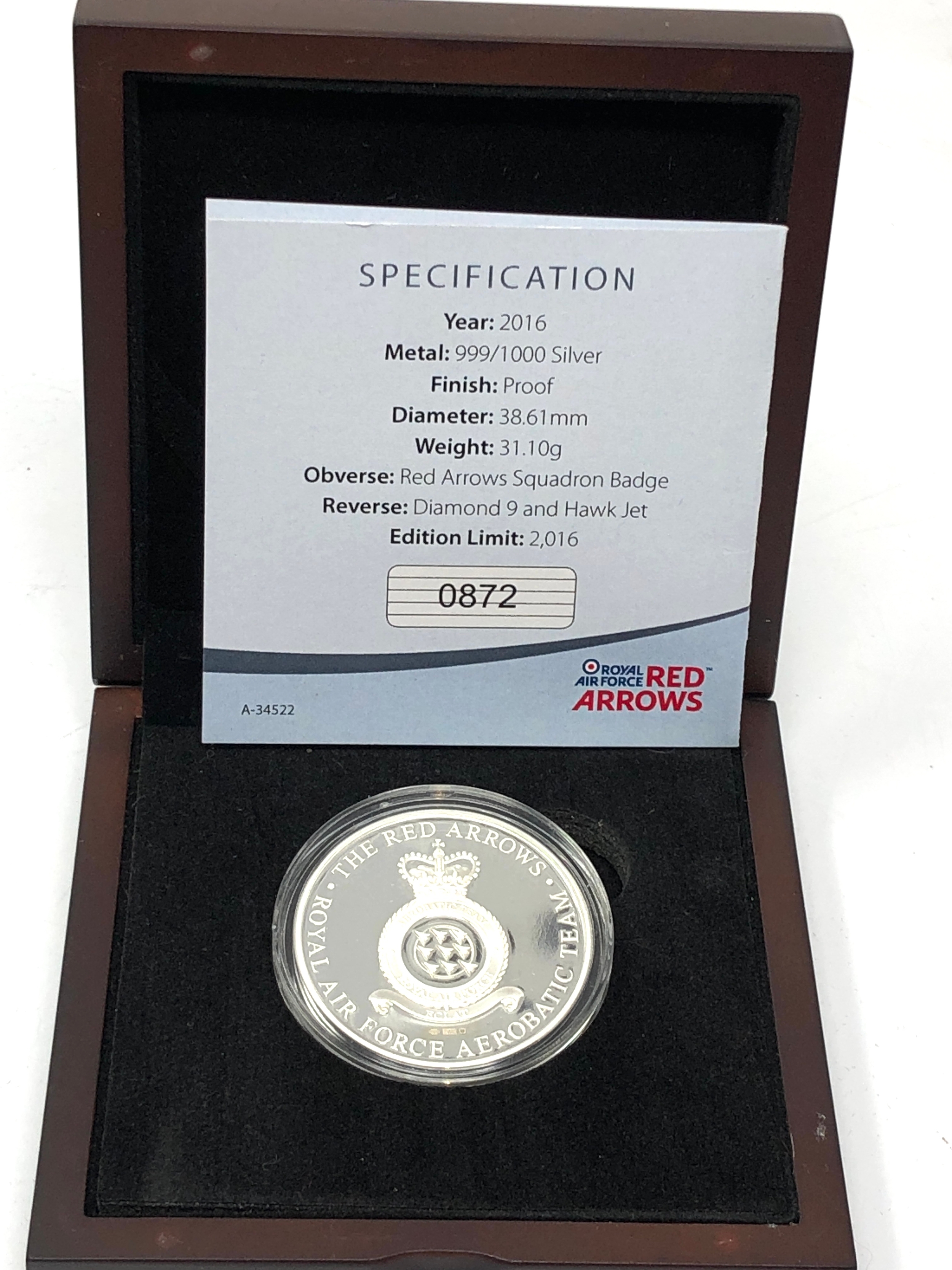 Boxed 1oz proof 999 silver red arrows 2016 display season squadron coin limited edition No 0872 - Image 3 of 4