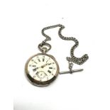 Antique silver pocket watch & silver albert chain the watch is ticking fancy gold hands