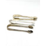 3 antique silver sugar tongs