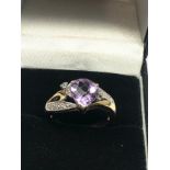 9ct gold diamond & amethyst ring weight 4g