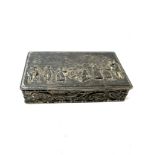 Antique silver scenic embossed snuff box measures approx 10cm by 5.5cm chester silver hallmarks