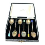 Boxed Art deco walker & hall silver & enamel tea spoons