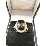 9ct gold diamond halo smoky quartz statement ring weight 4g