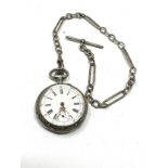 Antique silver pocket watch & fancy link silver albert chain the watch is ticking with fancy gold
